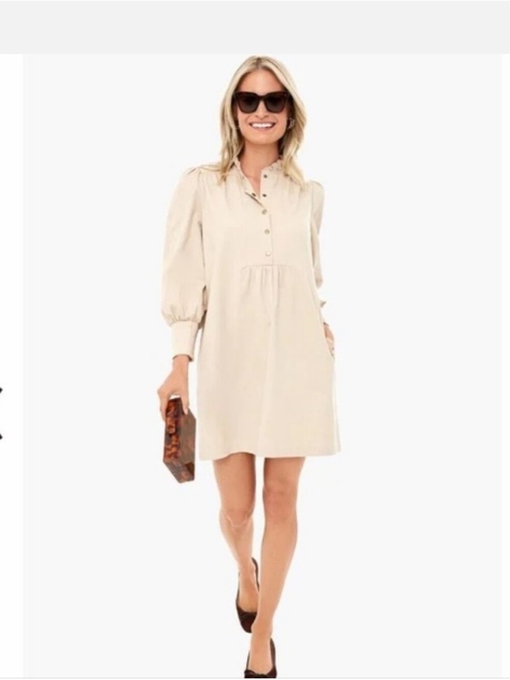 Pomander Place Claiborne Dress Womens Size XXXL Tan Ruffle Neck Mini Tuckernuck